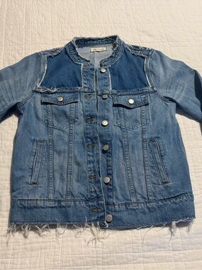 Madewell Distressed Collarless Denim Jacket Thunder Cloud